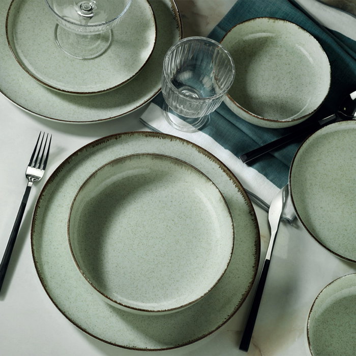Hermia MOD18Y2730P03 Vajilla de Porcelana Verde 18 Piezas - Apta para Microondas y Lavavajillas